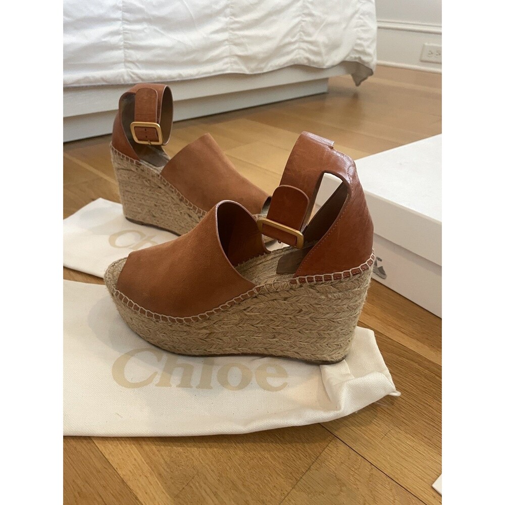 AUTHENTIC CHLOE SUEDE LEATHER ESPADRILLE PLATFORM SANDALS- EU 38 GUC! - Picture 4 of 12
